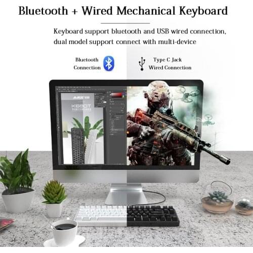 Rechargeable Mechanical Keybaord with Red Green Switch 68 Key Bluetooth-compatible Gaming Keyboard Anti-ghosting for Notebook PC