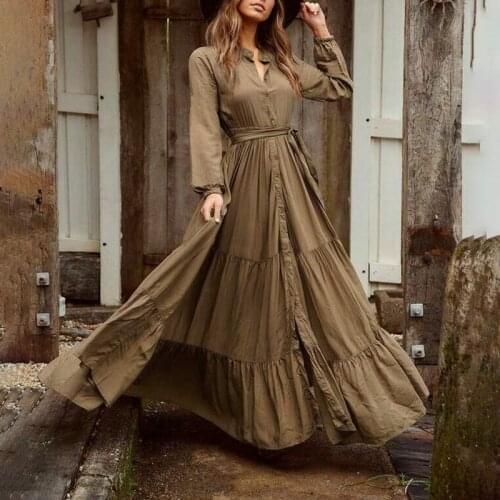 VONDA Women Pleated Dress Sexy V Neck Button Up Bohemian Party Vestidos Femme Puff Sleeve Beach Robe Elegant Beach Sundress 5XL