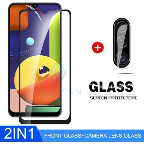 2 in 1 Full Screen Protector for Samsung Galaxy M30S A10 A20 A30 A50 M30 S A51 A71 A91 Camera Len Film Protective Tempered Glass