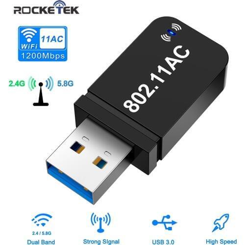 Rocketek 1200Mbps Dual Band Wireless Lan USB WiFi adapter 8812BU Wi-Fi Ethernet Antenna Dongle 2.4G 5G for Pc Windows