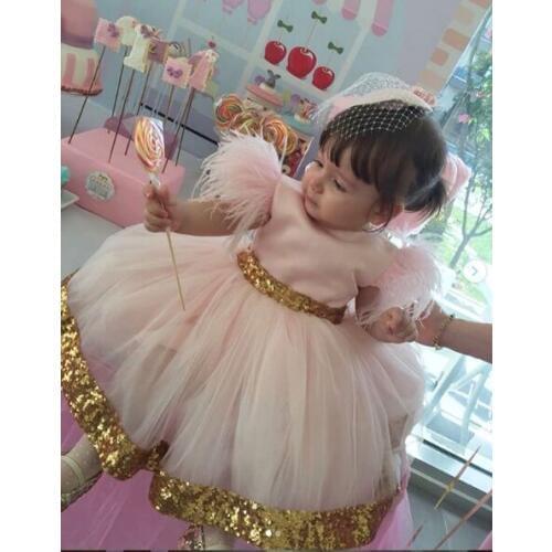Pink Tulle Dresses Baby Girls Dresses Gold Sequin Girls Birthday Party Dresses Kids Clothes