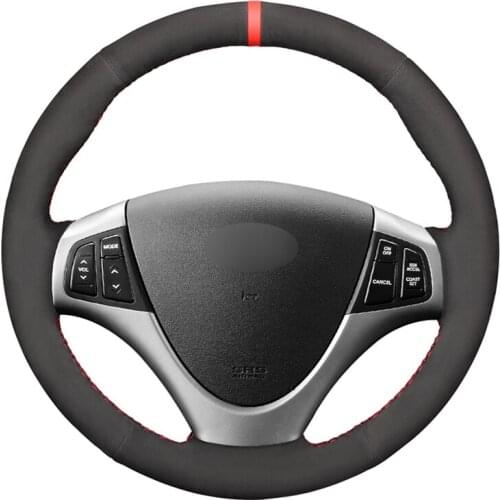 Hand-stitched Black Suede Red Marker Car Steering Wheel Cover for Hyundai i30 2009-2011 Elantra Touring 2010 2011 2012