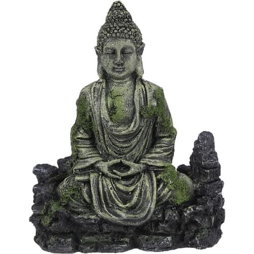 Rockery Stone Statue Resin Decorative Rockery Stone Statue Fish Tank Buddha Sitting Statue Aquarium Decor Reptiles Tank Ornament