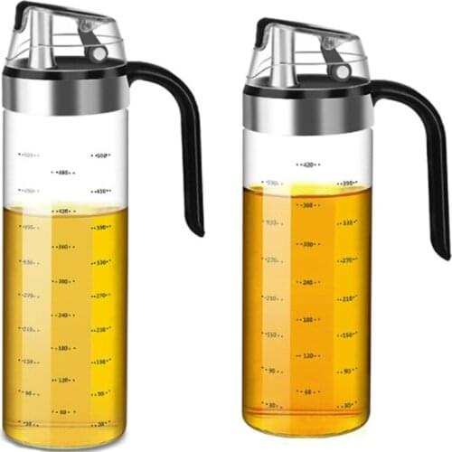 A Glass Olive Oil Dispenser Bottle With A Handle, The Oiler Automatically Flips And Leak-proof Condiments And Kitchen Supplies