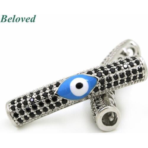 Turkish Evil Eye Micro Pave Cubic CZ Zirconia Spacer Beads, Black CZ Zircon Inlaid Metal Jewelry Making Findings, BG18146