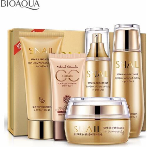 Snail Essence Moisturizing Whitening Skin Care Set Facial Cream BB Cream Toner Cleanser Lotion Face Care Anti Wrinkle 5pcs/set