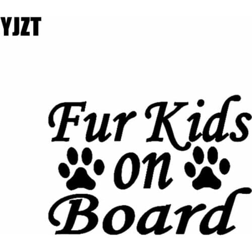 YJZT 15.2CM*10.5CM Vinyl Car Sticker Decals Fur Kids On Board Dog Print Black/Silver C10-00528