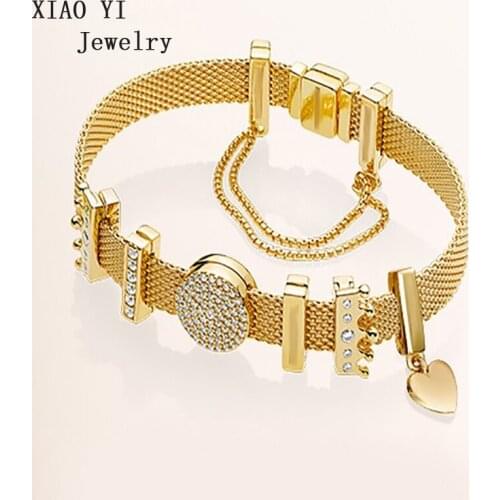 XIAOYI jewelry 2020 new 11 Reflexions yellow wide bracelet round flowing heart 567712 simple bracelet jewelry female gentle