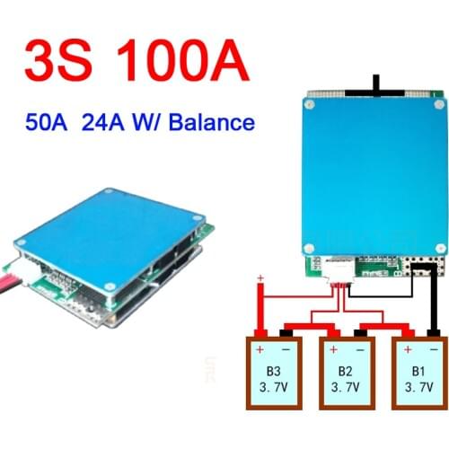 3S 12V 100A 50A 24A Li-ion Lipo Lithium Battery Protection Board Balance Large Current 18650 BMS Module 3.7V CELLS batteries