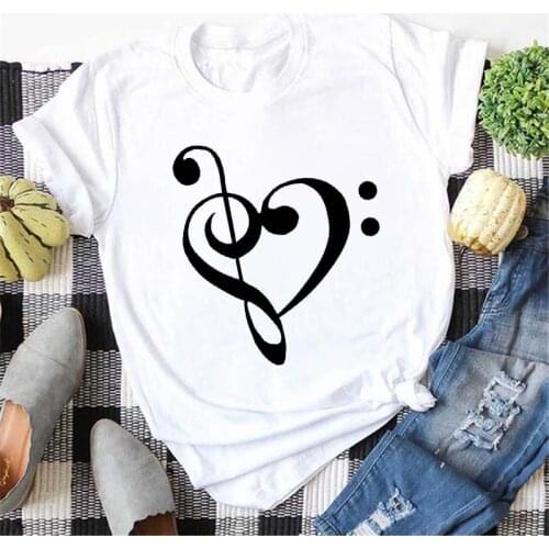 Women T Shirt Music Note Heart Printed T-shirt Tops Female Summer Harajuku 90s Girls Cute Graphic Tees Shirts Women T-shirt Tops