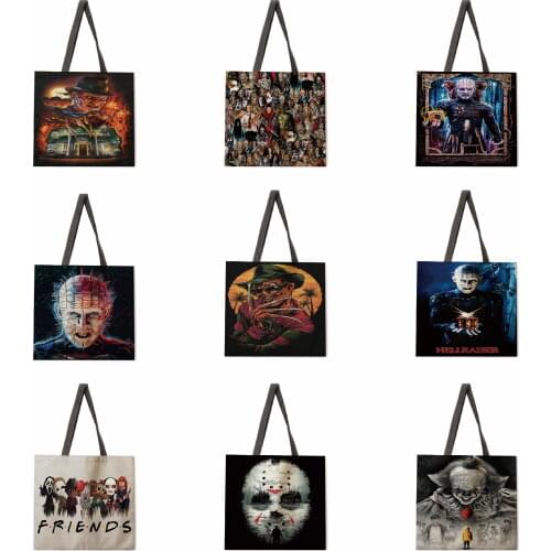 Halloween theme linen shopping bag ladies shoulder bag foldable shopping bag beach tote bag handbag