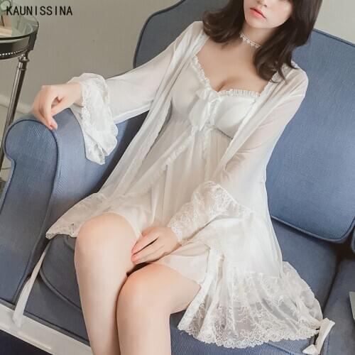 Women Vintage Robe Nightgown Set Modal Cotton Sexy Two Piece Sleepwear Female Summer Nightdress with Chest Pad Ladies Nightwear