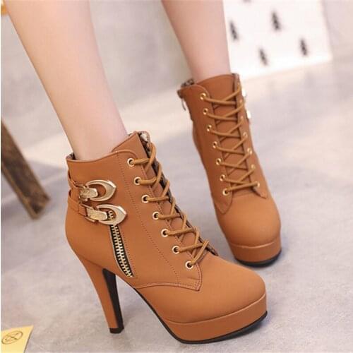 2021 Spring Autumn Thin High Heels Round Toe Platform Faux Leather Zipper Style Sexy Ankle Womens Boots Woman Shoes Rubber Boots