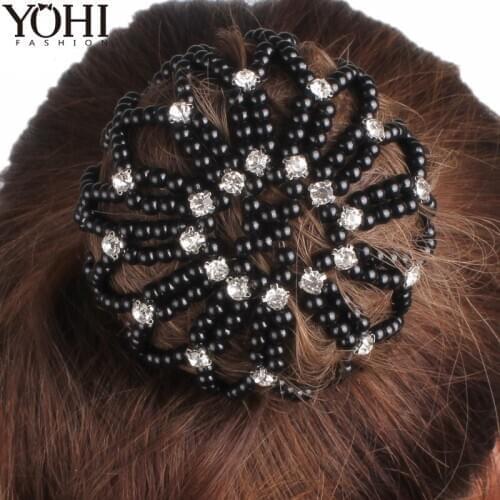 New Lady Elastic hair net handmade crochet pearl hair Snood Net Ballet Bun Hair Covers Ornament for women without rhinestone
