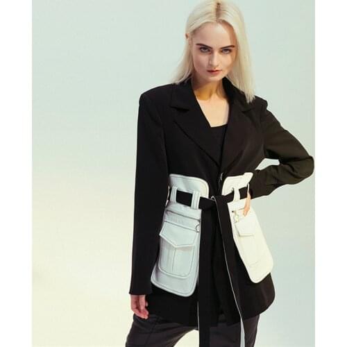 Women Blazer Jacket Chic Designer Black White Splice Fashion Vintage Windbreaker Female Clothes Long Sleeve Outerwear