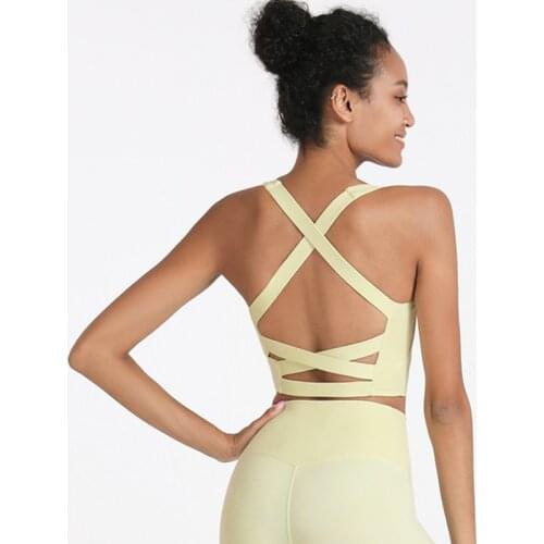 2020 Autumn New Square Collar Women Shockproof Sports Bra Sexy Back Cross Hollow Out Fitness Outdoor Running Jogger Bra Vest