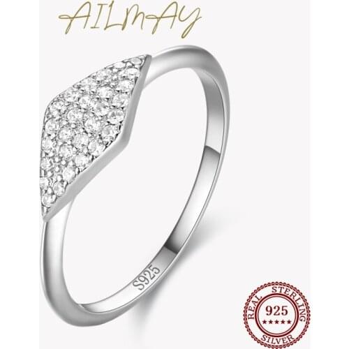 Ailmay Dazzling Cubic Zirconia Luxury Geometric Design Finger Ring For Women Classic 925 Sterling Silver Fashion Jewelry