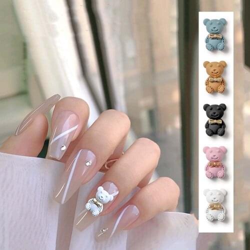 1Pcs Bow Tie Bear Manicure Nail Jewelry Cute Cartoon Fashion Frosted Bear Nail Art Rhinestones Decoration Nail Ornaments