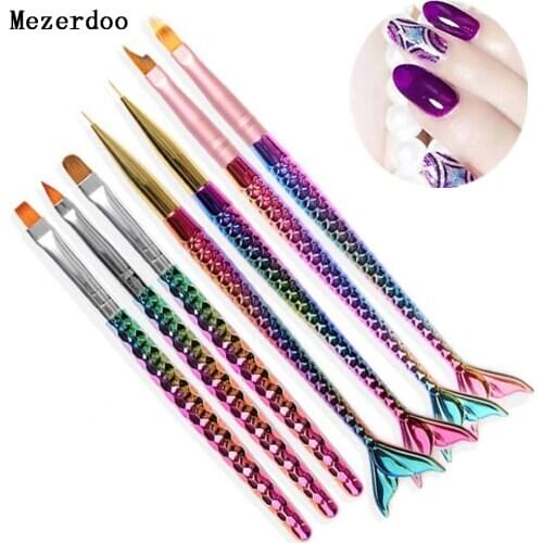 1Pc Mermaid Handle Nail Brush Nail Liner Painting Drawing Flower Pen Gradient UV Gel Acrylic Manicure Nail Art Tool Accessories