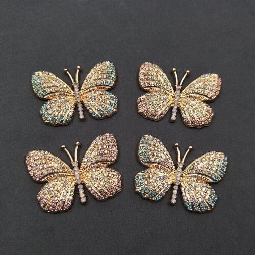 10 Pieces 41*39mm Metal Set Rhinestone Butterfly Hair Accessories Handmade Shoes And Clothing Ornaments