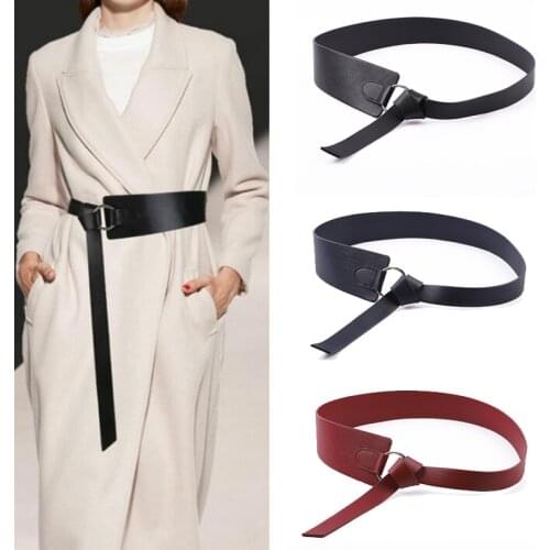 2020 New Wide Corset Leather Belt Female Tie Obi Waistband Red Black Bow Leisure Belts for Women Wedding Dress Waistband Lady