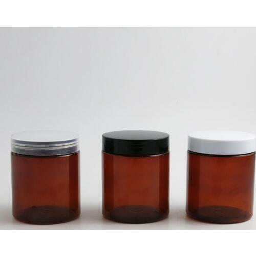 24 x 250g Empty Amber Cosmetic Cream Containers Cream Jars 250cc 250ml for Cosmetics Packaging Plastic Bottles with Plastic Cap