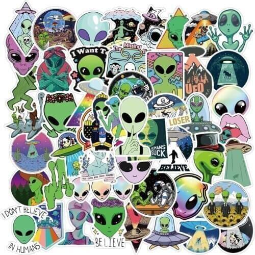 50PCS/Set Cartoon ET Alien UFO Sticker Outer Space Decals For Mac/Sumsung/Xiaomi/HP Laptop Notebook Skateboard Luggage Stickers