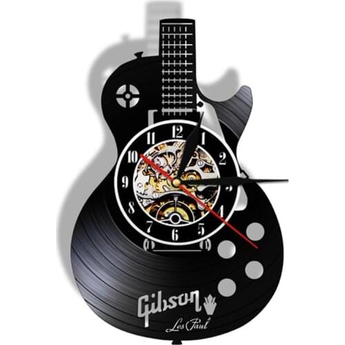 Acoustic Guitar Musical Instrument Silent Vinyl Record Wall Clock Home Bar Decor Quartz Movemen Home Decor With/Without Light