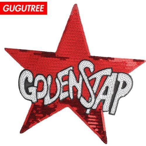 GUGUTREE big paillette patches embroidery patches star patches badges patches for jackets
