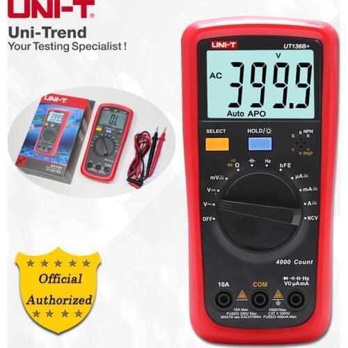 UNI-T UT136B+/UT136C+ Auto Range Digital Multimeter; Resistance/Capacitance/Frequency/hFE/NCV/Temperature Test