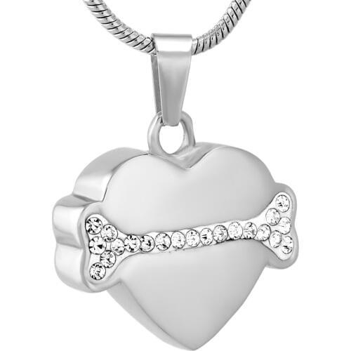 CMJ9722 Bone In Heart Dog/Cat Animal memorial jewelry Necklace Stainless steel urn pendant with hole to filling ashes