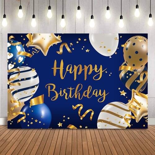 Blue Birthday for Boy Birthday Party Decoration Banner Blue and Gold Balloons Newborn Children Adult Photo Background Supplies