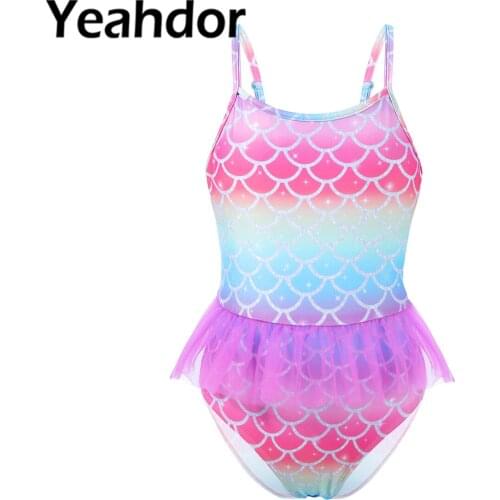 Kids Girls Swimwear Beachwear Adjustable Spaghetti Straps Print Jumpsuit Bodysuit Beach Swimming Outfit Children Bathing Suit