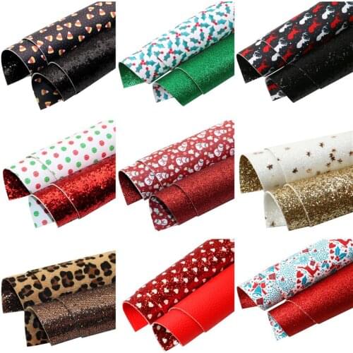 20*33cm Christmas Deer Snowman Double Sided Faux Leather Sheets For Bows Handbag Earrings DIY Crafts Glitter Vinyl Leopard
