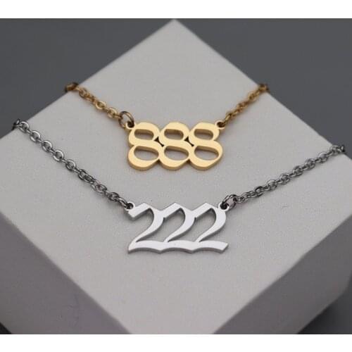 Wholesale 10pcs Devil Necklace Stainless Steel Choker 111 222 333 444 555 777 888 999 666 Angel Number Pendant Necklaces Women