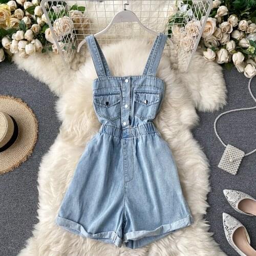 Summer Women Vintage Denim Shorts Jumpsuits Streetwear Chic Playsuit Blue Wide Leg Jean Femme Pants Suspender Rompers Ropa Mujer