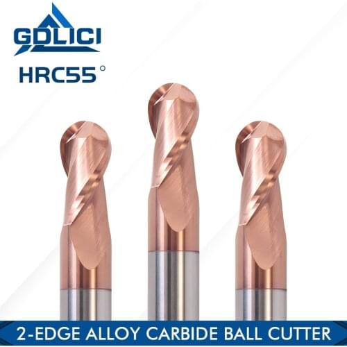 GDLICI 2 Flutes HRC55 Carbide Ball Nose End Mill Tungsten Steel Milling Cutter CNC Tools Router Bit Milling Cutting Tool EndMill