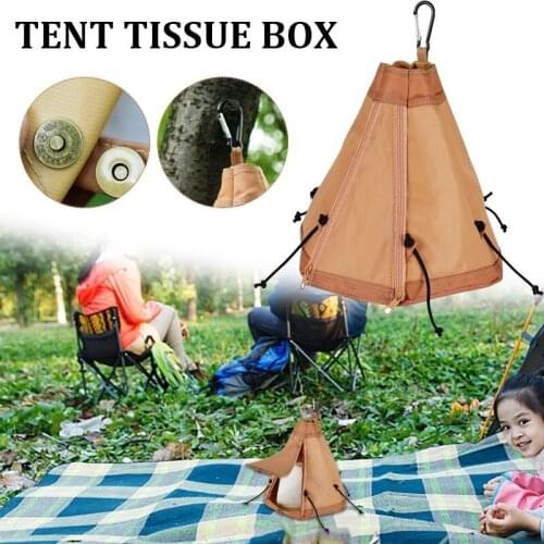 1Pc Outdoor Camping Barbecue Tent Tissue Box Portable Tent-shaped Roll Paper Box Car Folding Napkin Holder with Hook