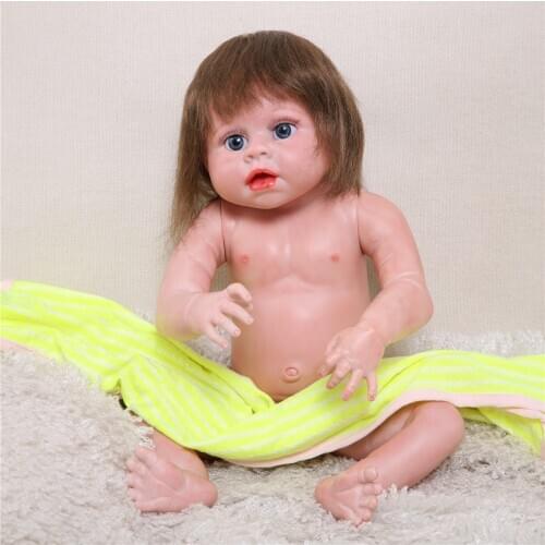 53CM full silicone reborn baby doll Can washe realista vinyl newborn princess with planted hair toddler girls toys for children