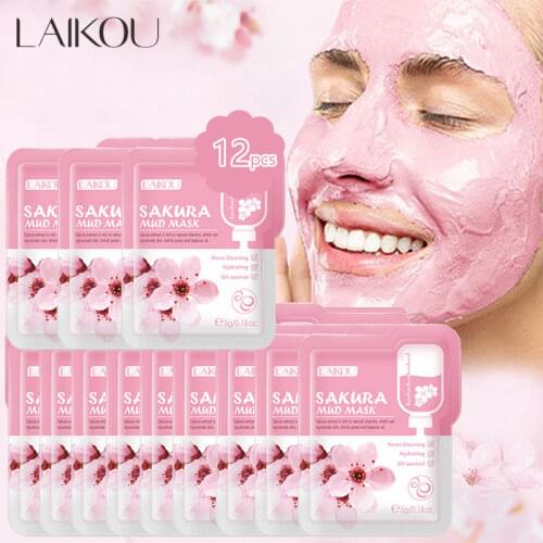LAIKOU Sakura Mud Face Mask Remove Dark Circle Fine Lines Skin Care Deep Clean Whitening Anti Acne Remove Blackheads Skin Hydrat