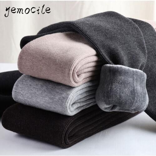 Winter Leggings Women Cotton Vertical Stripe Leggings Warm Velvet Leggings High Waist Solid Leggings Pants Women Leggings