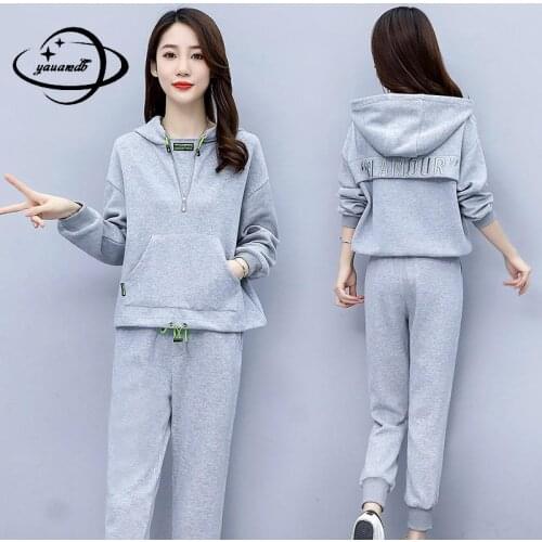 M-2xl Womens Set Autumn Spring Female Hooded Long Sleeve Pullover Hoodies+pants 2pcs Suits Solid Casual Ladies Clothes C130