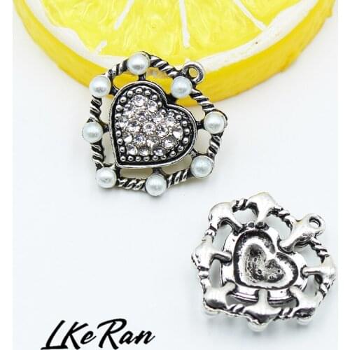 Fashion 10Pcs 17*18MM Heart-Shaped Hanging Crystal Buttons Silver/Grey Alloy Pearl Handicraft Accessories Diy Sewing Decoration