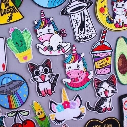 Cartoon Patch Unicorn Cat Embroidered Patches On Clothes Animal Stickers Iron On Patch DIY Cute Cloth Applique On Clothes Bagde
