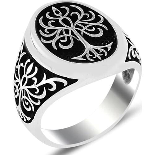 Solid 925 Sterling Silver Life of Tree Design Mens Ring