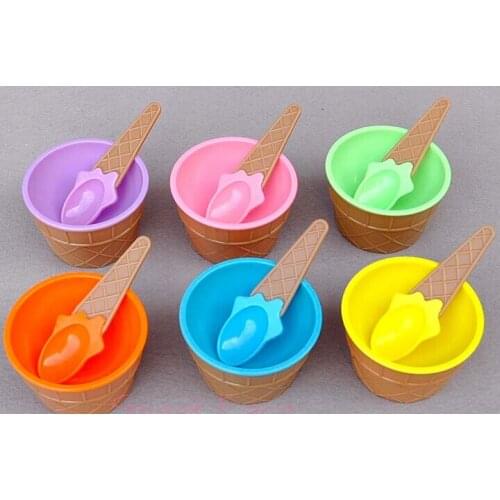 200 Sets Ice Cream Bowls Spoons Set Durable Plastic Cup Kids Children Birthday Party Wedding Home Decoration Gift Desserts Tubs