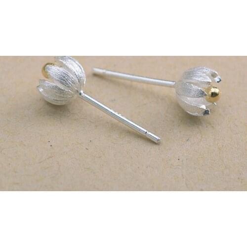 Real 925 Sterling Silver lotus Earrings for Women Girls Gift Hot Fashion sterling-silver-jewelry Women Earrings