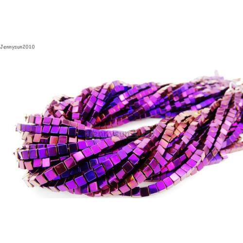 Natural Hematite Healing Gems Stones Square Cube 4mm Beads Non Magnetic Metallic Purple 15.5'' Jewelry Making 10 Strands/Pack