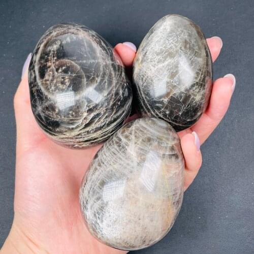 Natural Black Moonstone Mineral Crystals Eggs Reiki Healing Home Decoration