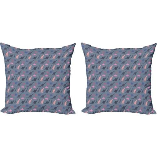 Cartoon Dinosaur Pillow Cushion Cover Pack of 2 Grunge Silhouette Jurassic Zippered Double-Sided Accent for Living Room